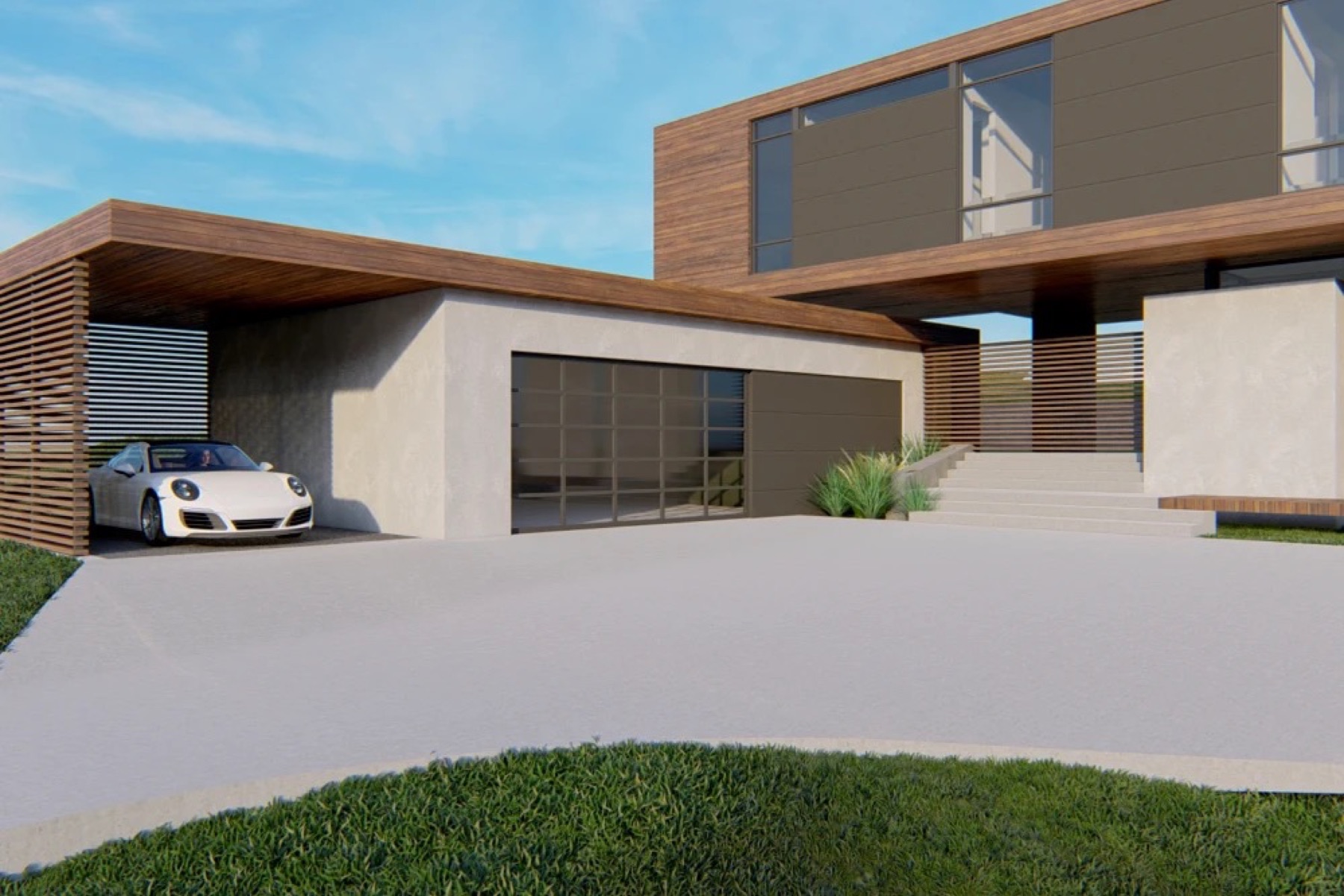 Modern home with cedar soffits